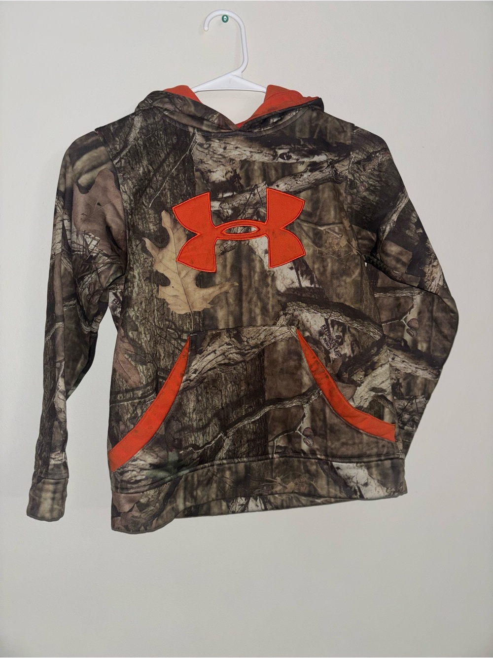 Under Armour Boys Camo Hoodie with Orange Logo and Trim